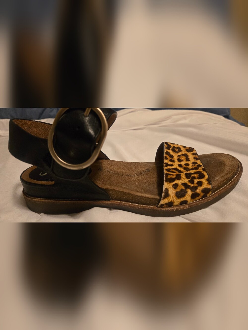 Sofft Women’s Black Leather and Leopard Ankle Strap Sandal, SIZE 9 - Picture 13 of 15